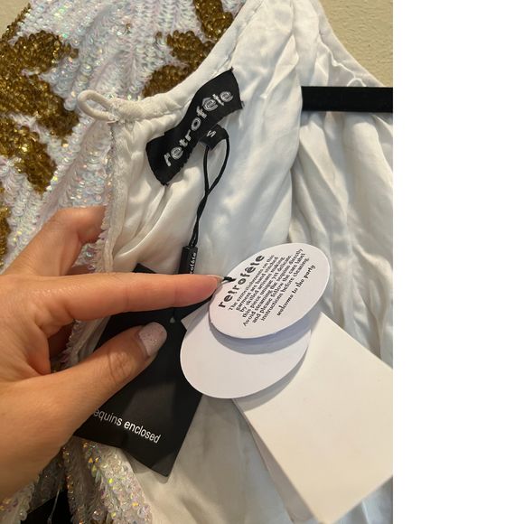 NEW Size S retrofete Grace Dress in White & Gold Palm REVOLVE MSRP $765 - Picture 10 of 11